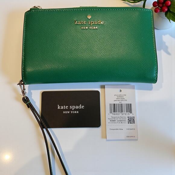 NWT - Kate Spade Staci Saffiano Leather Phone Wallet Wristlet in Green - Picture 8 of 13